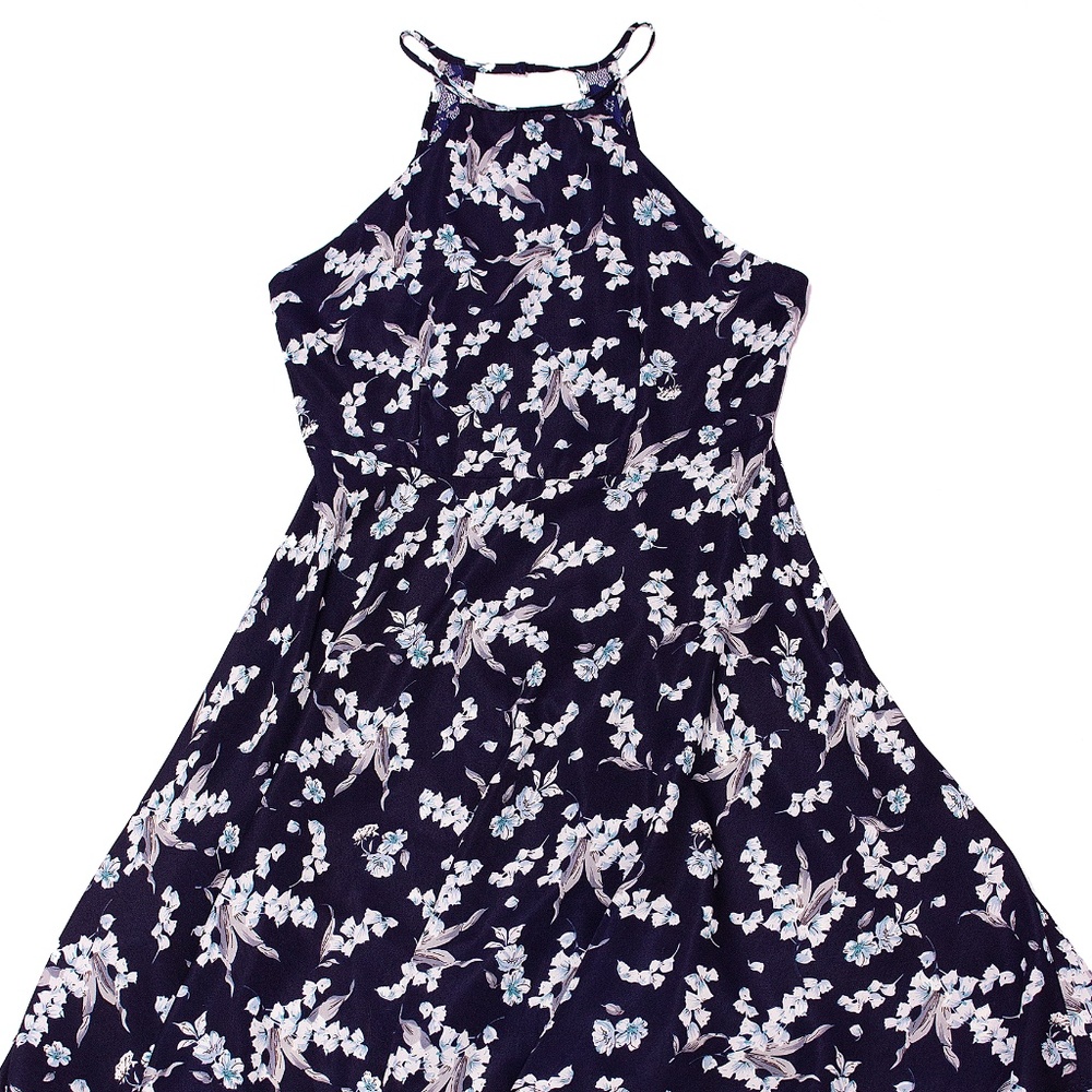 Navy Blue Floral A Line Dress